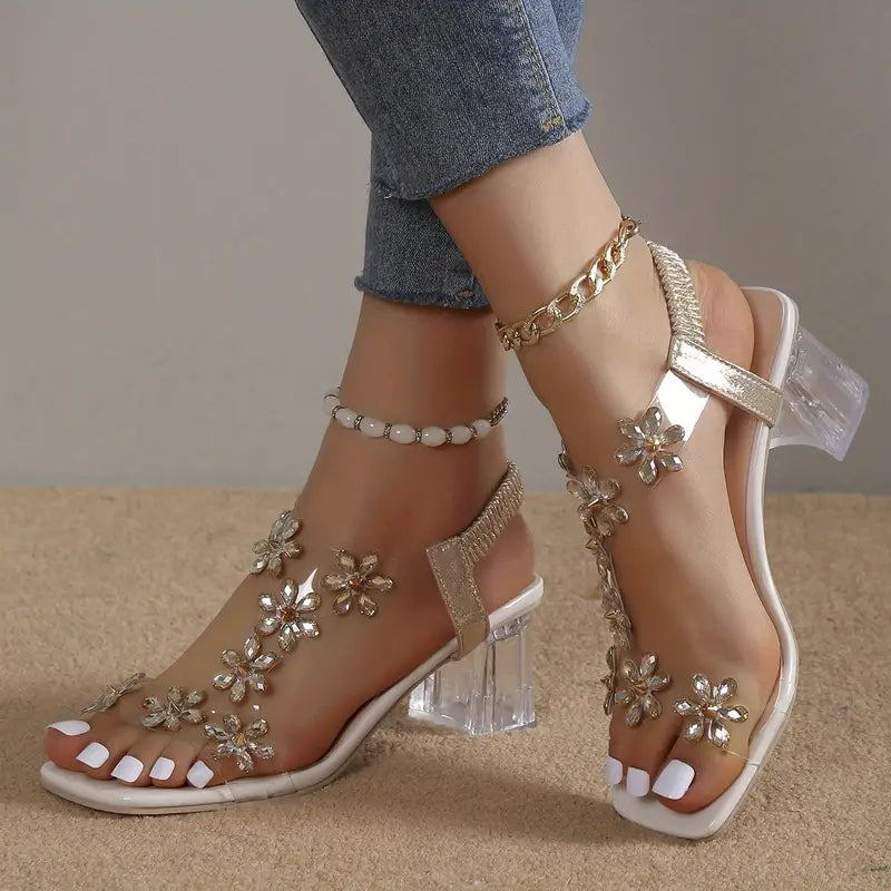 ✨ Women's Flower Crystals Block Heel Sandals [Without Anklet] 2026 💎