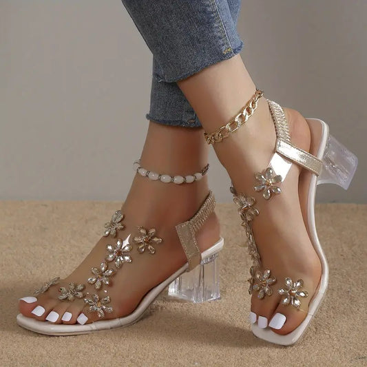 ✨ Women's Flower Crystals Block Heel Sandals [Without Anklet] 2026 💎