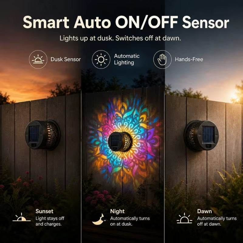 ✨ Lumara™ 2026 Solar Mandala Wall Lights – 4-Pack Outdoor Garden Fence Projectors