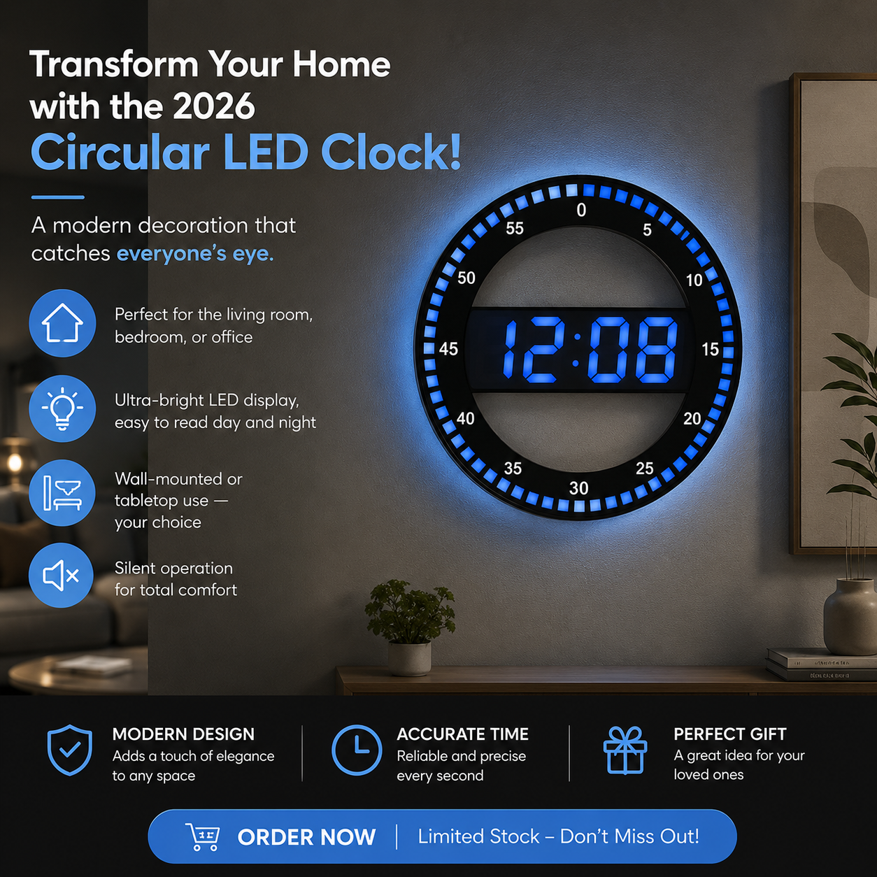 🏡 Transform Your Interior with the 2026 Circular LED Clock! ✨
