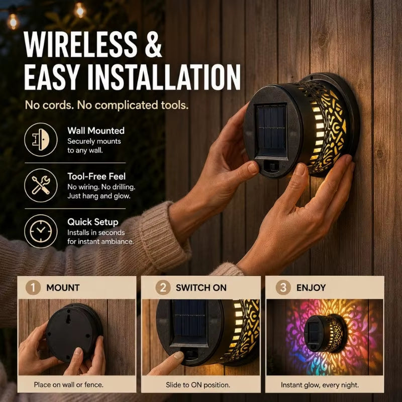 ✨ Lumara™ 2026 Solar Mandala Wall Lights – 4-Pack Outdoor Garden Fence Projectors